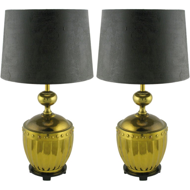 Pair Stiffel Fluted & Studded Brass Urn Table Lamps