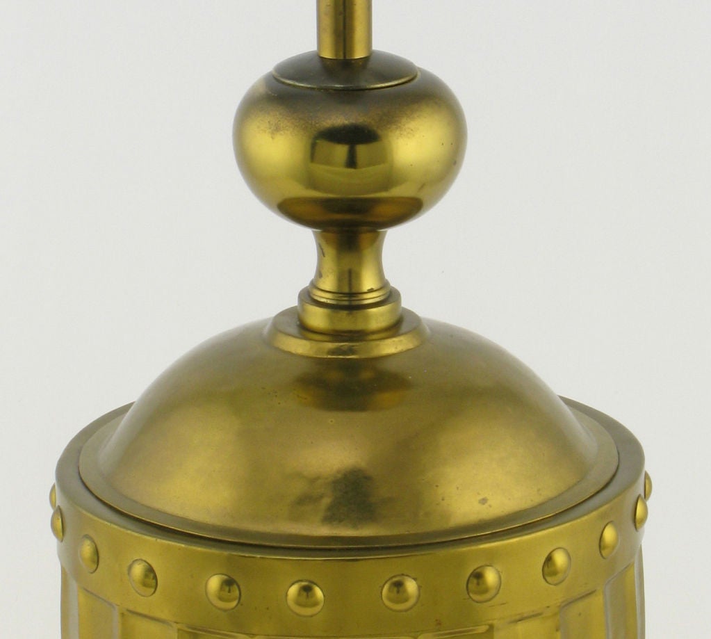 American Pair Stiffel Fluted & Studded Brass Urn Table Lamps