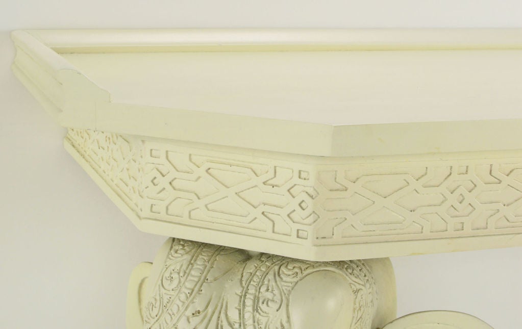 Hand Carved & White Lacquered Elephant Console Table 2