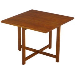 Danish Teak Wood End Table With Perpendicular Stretcher Base