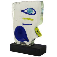 1980s Picassoesque Glass Sculpture On Black Ceramic Base