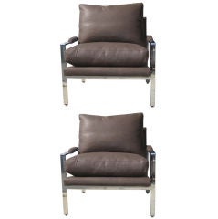 Pair of Milo Baughman Chrome Armchairs