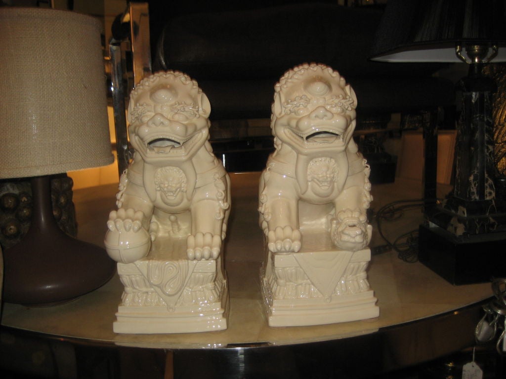 Pair of Blanche de Chine Foo Dogs