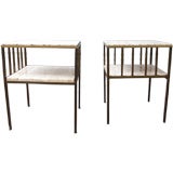 Pair of McCobb brass and travertine tables