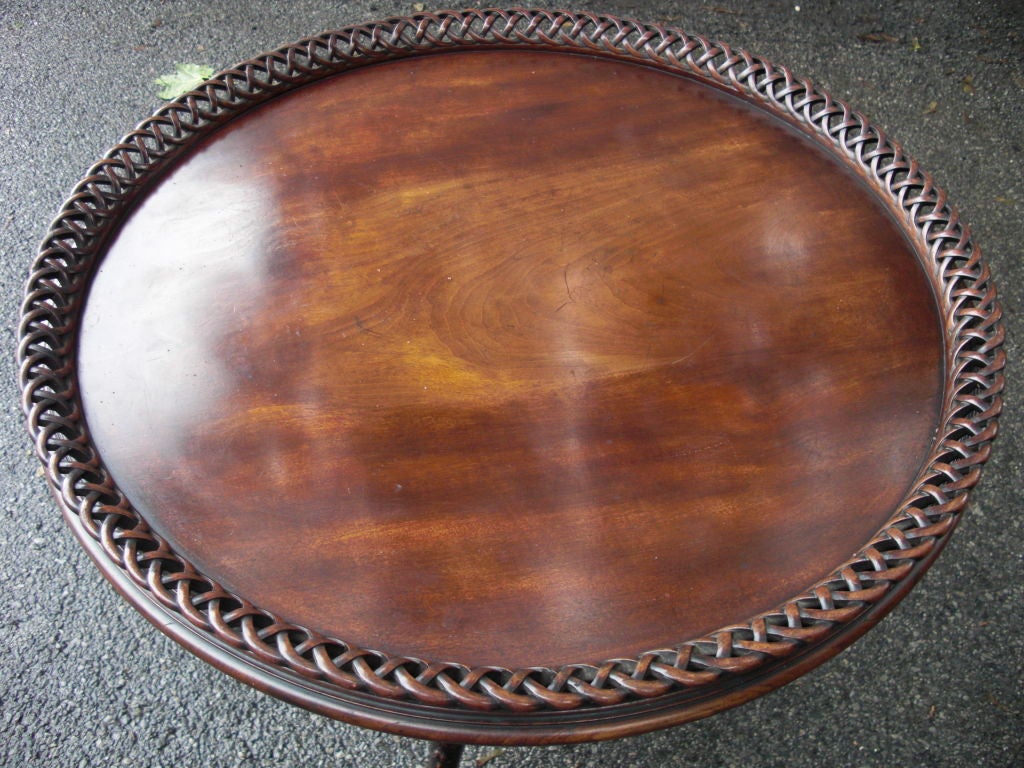 Benchmade reproduction mahogany Chippendale tilt top table 1
