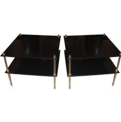 Large pair of 1950's 2-tier mahogany and brass side tables