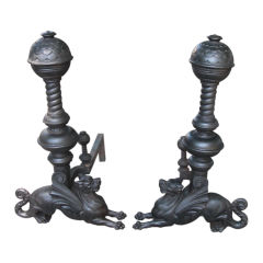 Large pair of Arts & Crafts cast iron figural andirons