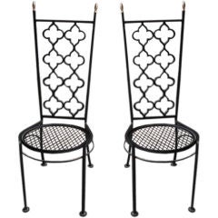 Pair of 1960's wrought iron and brass side chairs