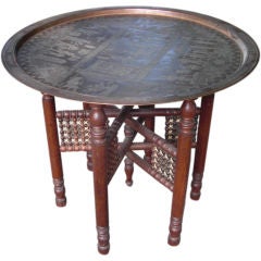 Early 20th cent silver and copper Egyptian tray on stand