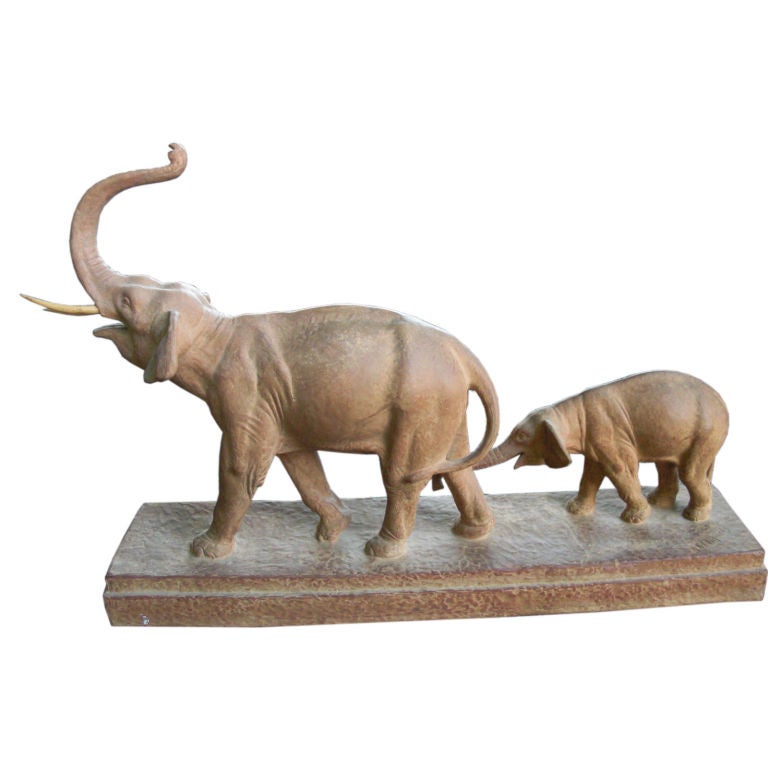 Terra Cotta sculpture of Elephants signed Dimitri Chiparus For Sale