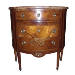 Louis XVI style marble top demi-lune commode