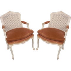 Pair of early 20th cent. Louis XV style bergeres armchairs