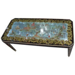 1940's chinoiserie and faux tortoise shell mirrored coffee table