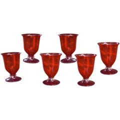Set of six  red Venetian  wine or water glasses