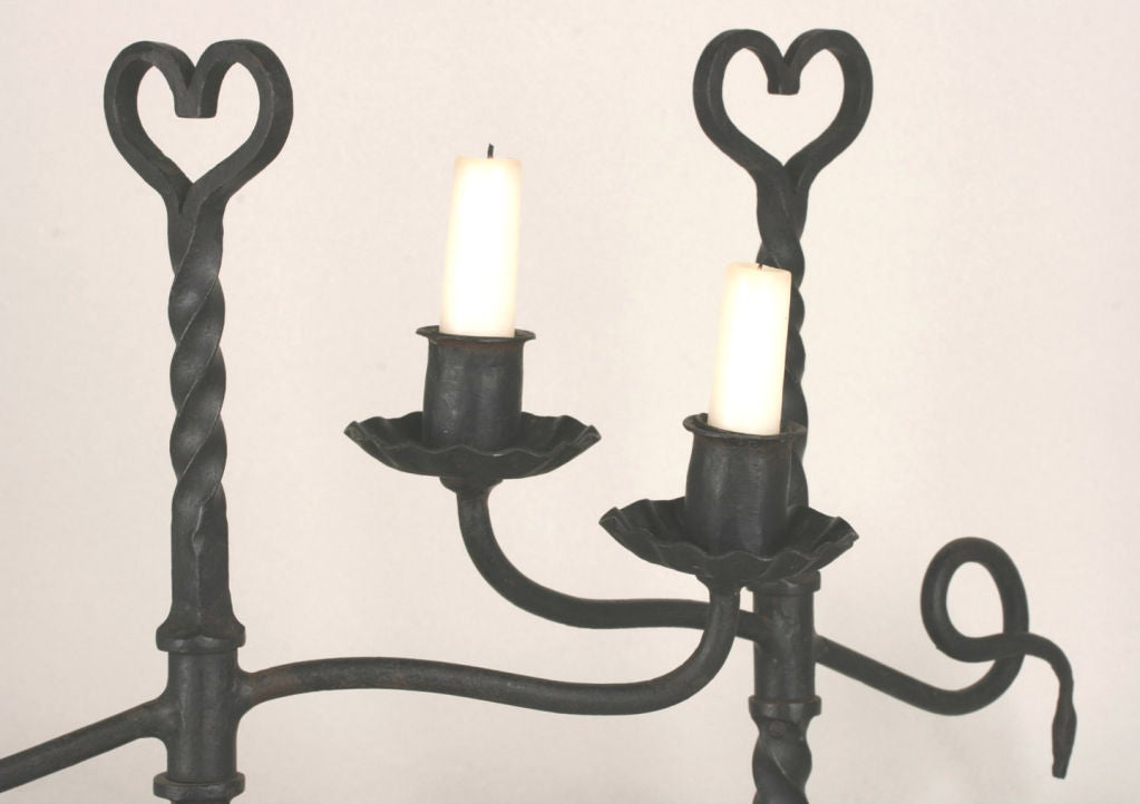 Pair of Wrought Iron Swiveling Candlesticks In Excellent Condition In San Francisco, CA