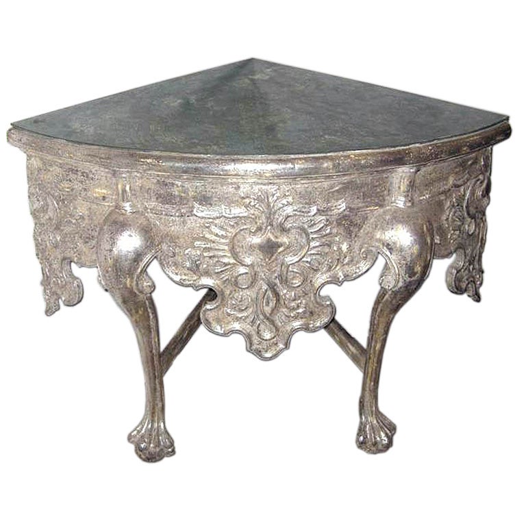 Silverleaf Carved Corner Table with Mirrored Top