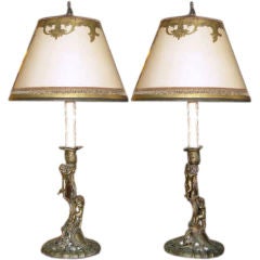 Pair of Putti Candlestick Lamps with Custom Shades