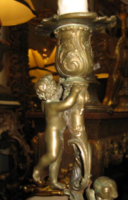 Pair of Putti Candlestick Lamps with Custom Shades