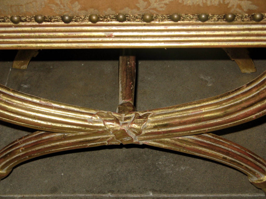 Italian Pair of Giltwood Fortuny Upholstered Benches C. 1920's