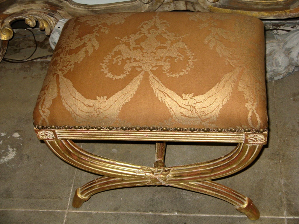 Pair of Giltwood Fortuny Upholstered Benches C. 1920's 5