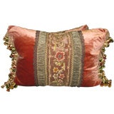 Antique Pair of 19th C. Metallic Embroidered Silk Velvet Pillows