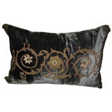 19th C. Metallic Embroidered Silk Velvet Bed Pillow