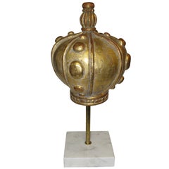 Large Carved Giltwood Crown on Marble Stand