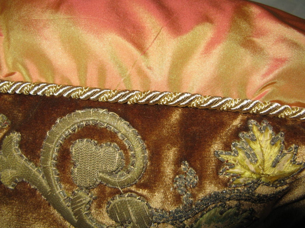 Pair of 18th C. Italian Metallic & Silk Embroidered Pillows 5