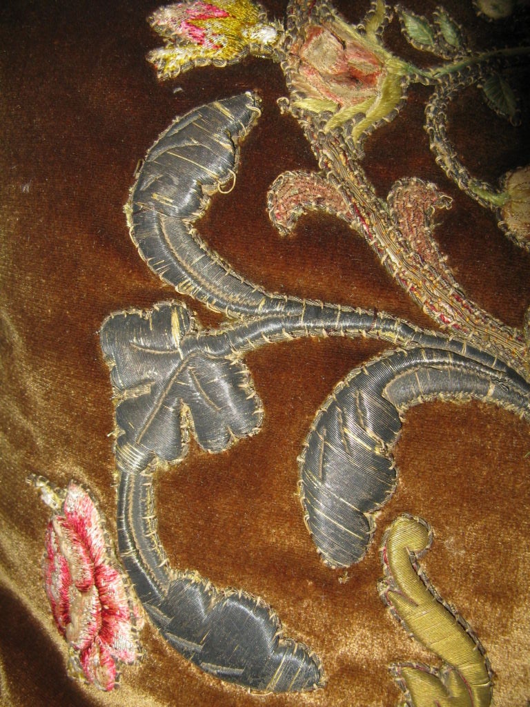 Pair of 18th C. Italian Metallic & Silk Embroidered Pillows 2