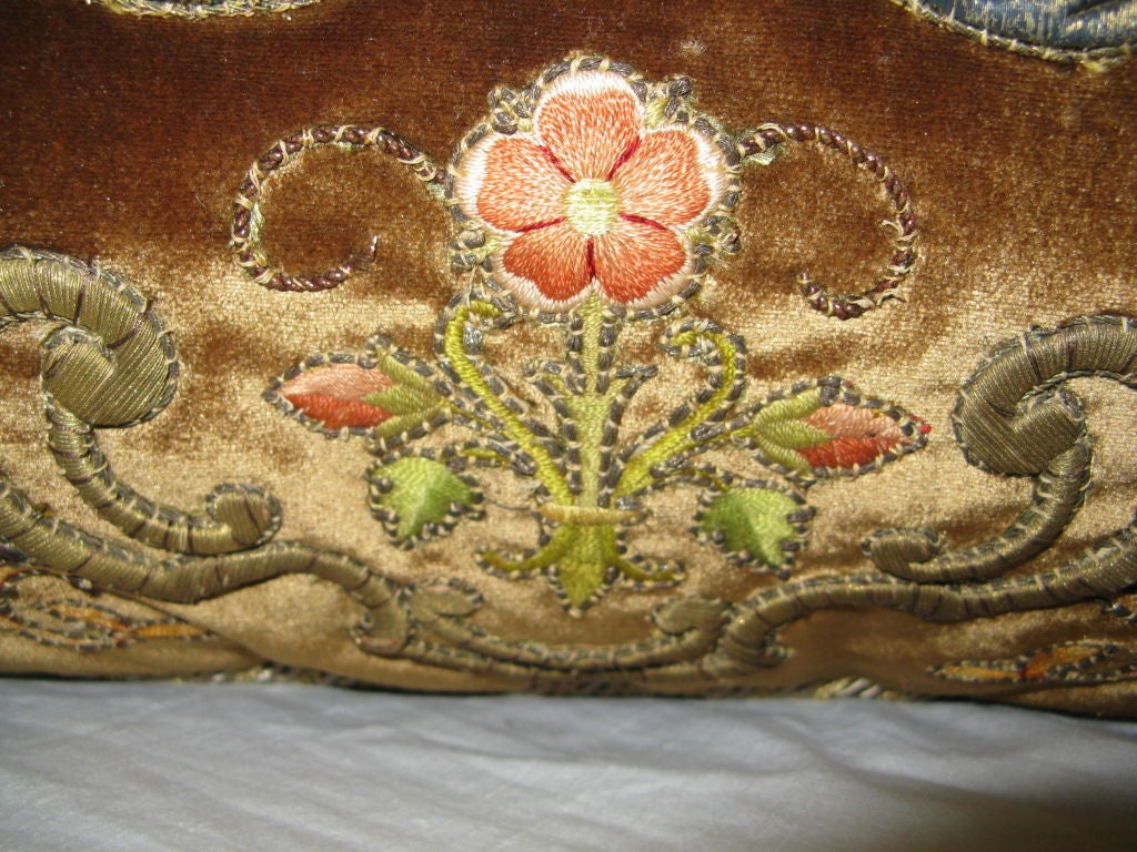 Pair of 18th C. Italian Metallic & Silk Embroidered Pillows 4