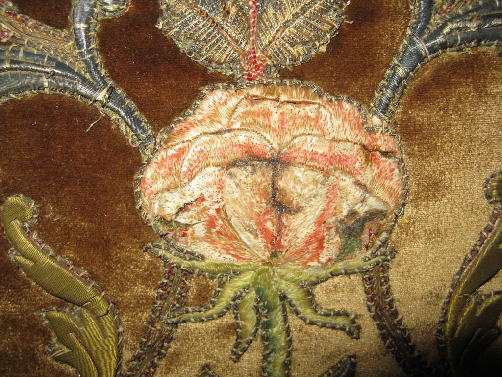 18th Century and Earlier Pair of 18th C. Italian Metallic & Silk Embroidered Pillows