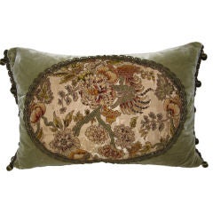 19th C. French Metallic & Chenille Embroidered Textile Pillow