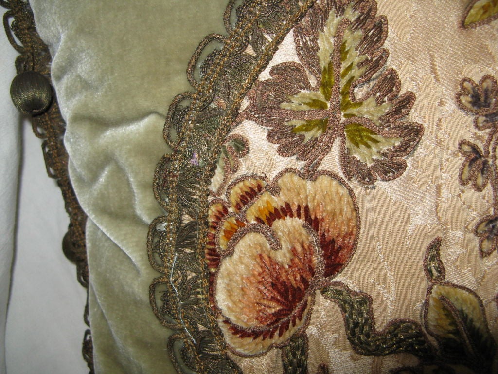 19th Century 19th C. French Metallic & Chenille Embroidered Textile Pillow