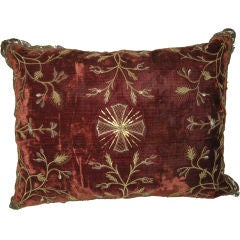 Antique Italian Embroidered Silk Velvet Pillow C. 1800's