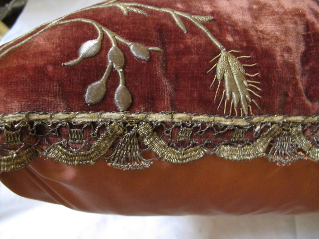18th Century and Earlier Italian Embroidered Silk Velvet Pillow C. 1800's