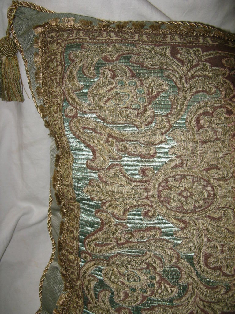 20th Century Vintage Aqua Marine Textile Bed Pillow C. 1900's