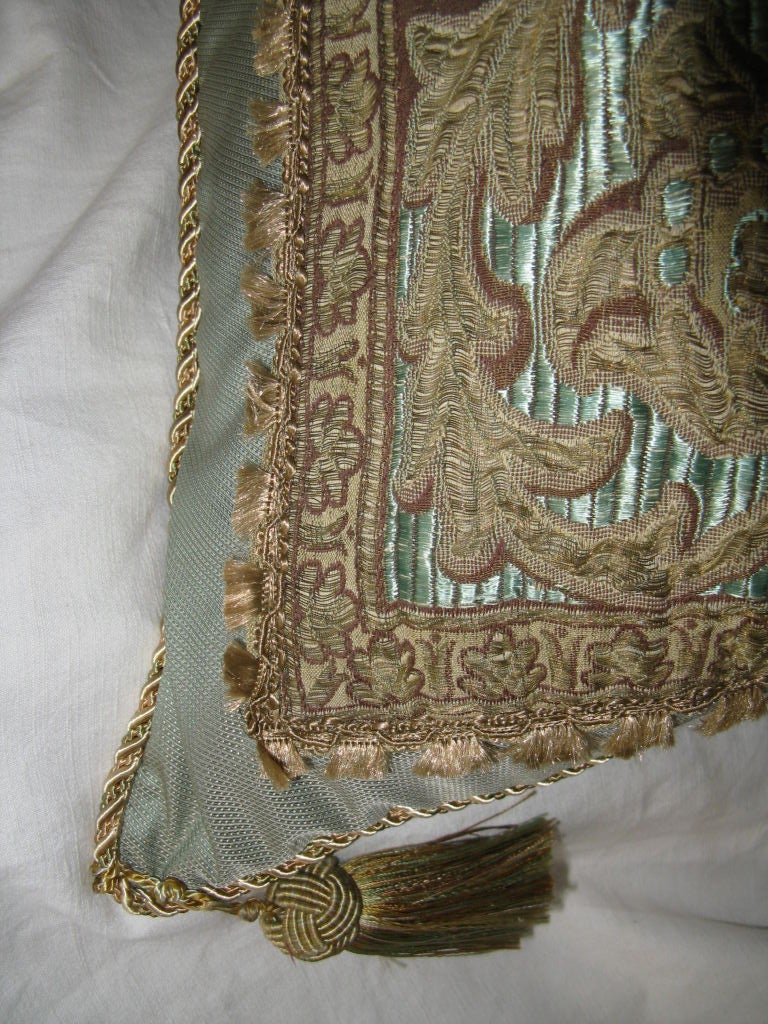 Silk Vintage Aqua Marine Textile Bed Pillow C. 1900's