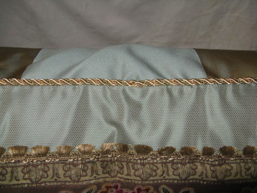 Vintage Aqua Marine Textile Bed Pillow C. 1900's 1