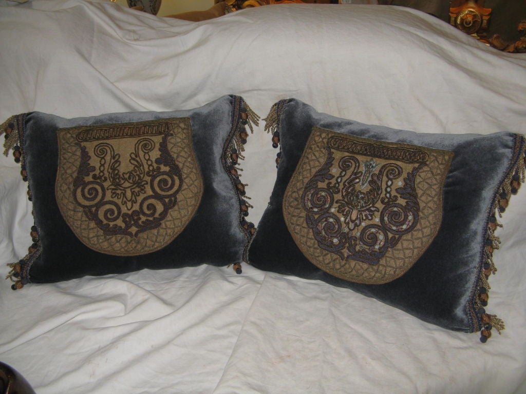 Pair of Stunning Metallic Embroidered Pillows C. 1800's
