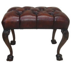 Antique Handsome English Leather Tufted Bench C. 1900