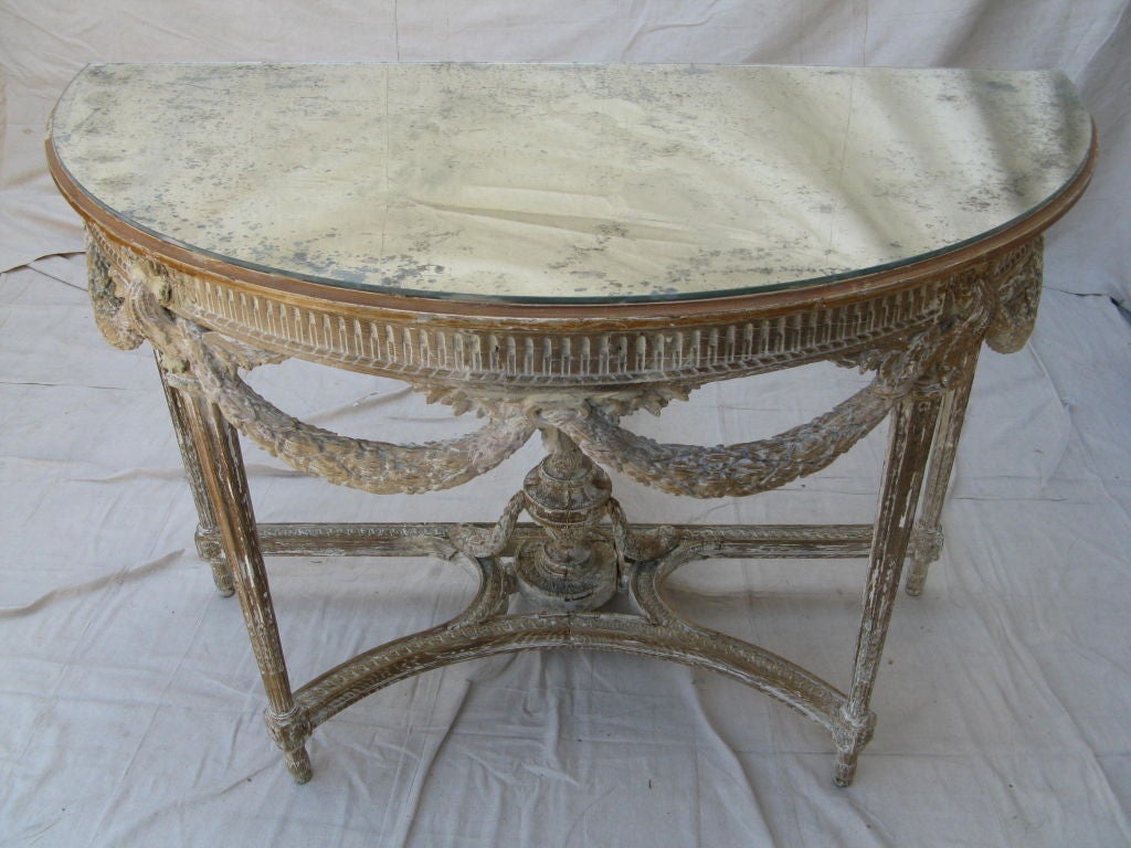 19th C. Continental Carved Console Base & Mirrored Top