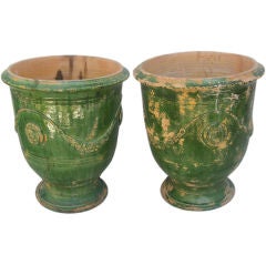 Pair of French Green Glazed Cerematic Pots