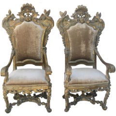 Pair of  18th C. Italian Throne Armchairs