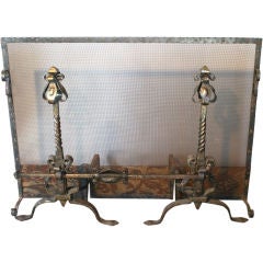 Nice Vintage Andirons, Fire screen and Tools Set