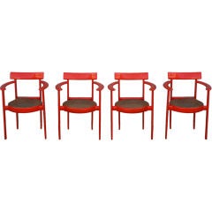 Set of Four Bright Orange Italian Chairs