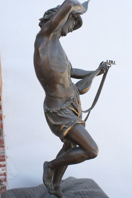 19th Century Overscale Bronze Of Musician