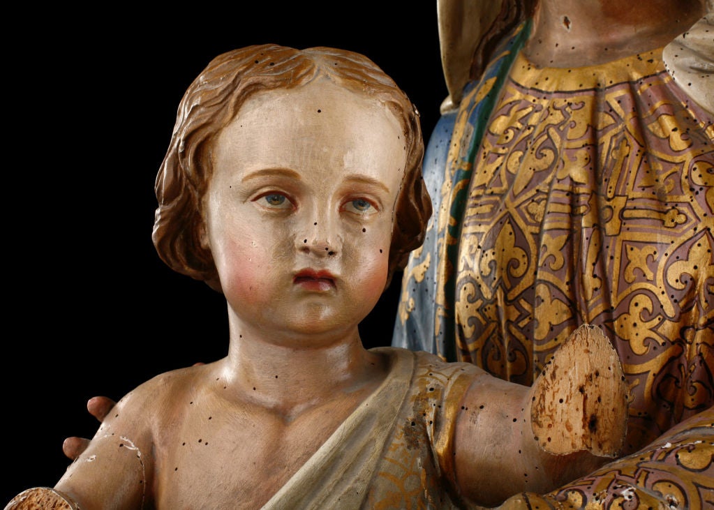 Exceptional Antique Carved Wood Madonna and Child at 1stDibs