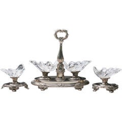 French Antique Silver and Crystal Seashell Condiment Cellars