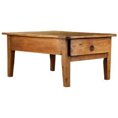 French Antique Cypresswood Coffee Table with Drawer