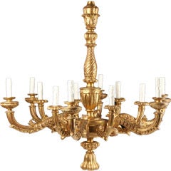 French Antique 12-Light Giltwood Chandelier